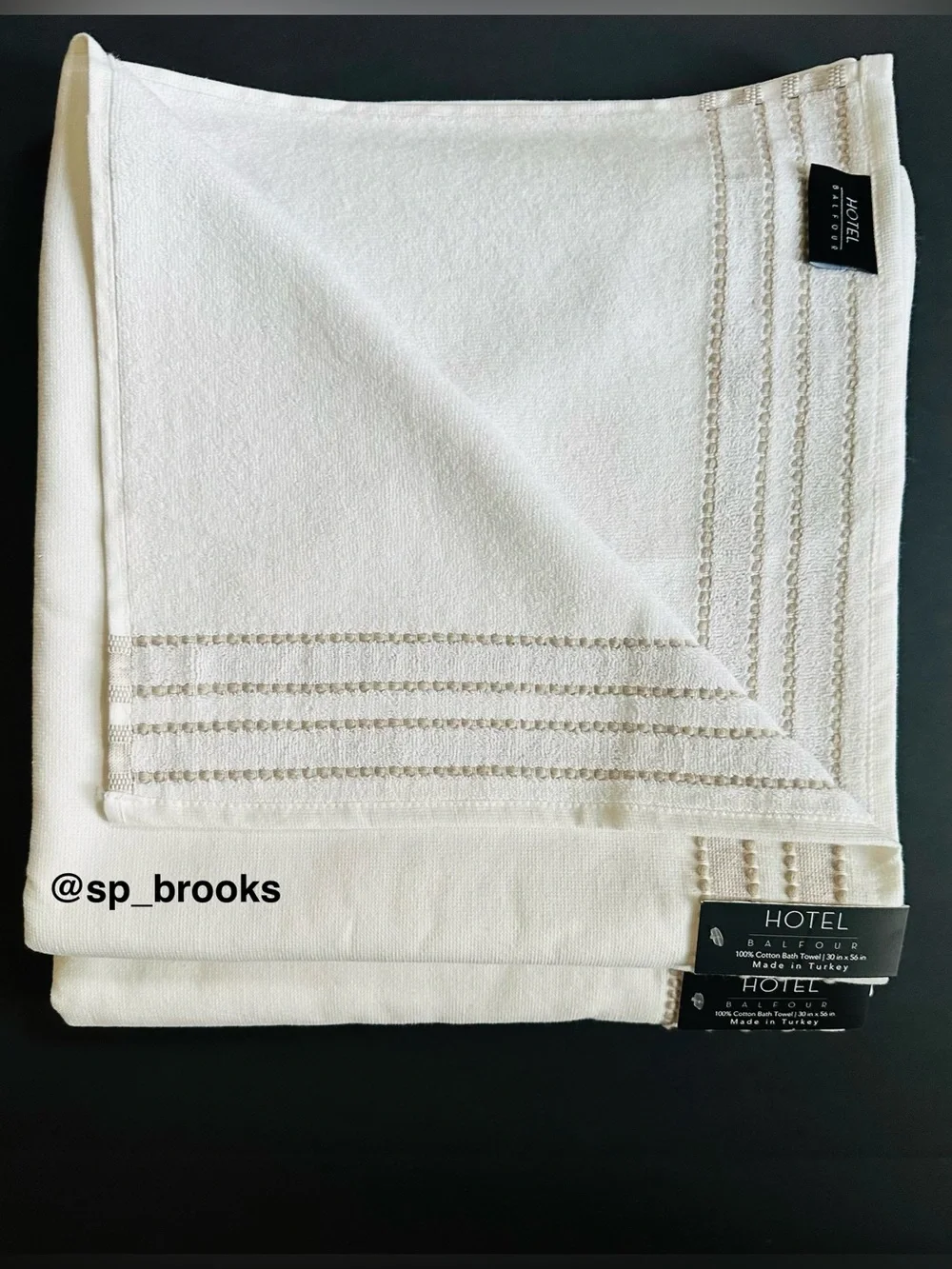 🎁2PC Hotel Balfour Bath Towels - Cotton Ivory & Tan Woven with Terry Reverse